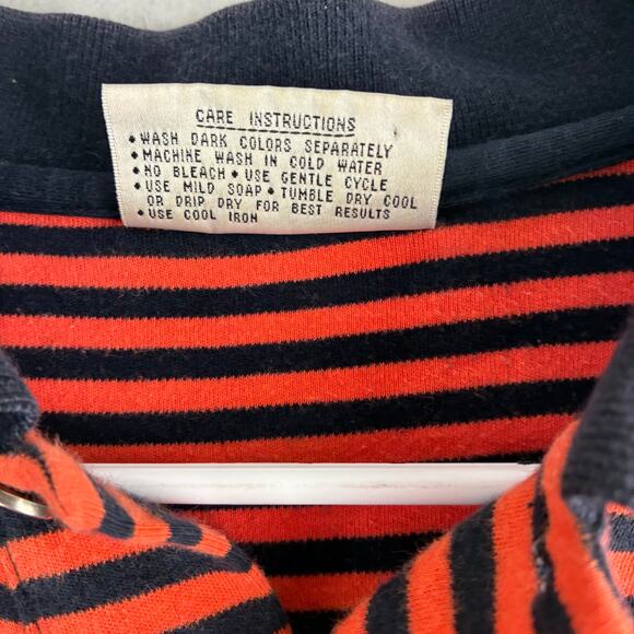 Slazenger Short Sleeve Polo Shirt Mens Large Orange Navy Blue Stripe Golf Casual - Picture 7 of 10